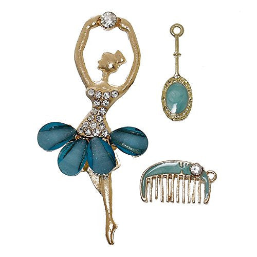 3 Mixed Charm Pendants Ballerina, Comb and Mirror Charms for Bracelet or Necklace - Sexy Sparkles Fashion Jewelry - 1