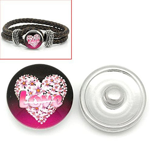 Love Flower Heart Design Glass Chunk Charm Button Fits Chunk Bracelet