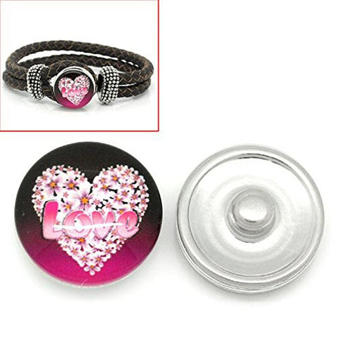 Love Flower Heart Design Glass Chunk Charm Button Fits Chunk Bracelet - Sexy Sparkles Fashion Jewelry - 1
