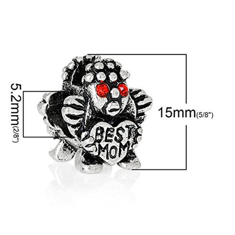 Child Holding Best Mom Heart With Red Crystals Bead Compatible for Most European Snake Chain Bracelet - Sexy Sparkles Fashion Jewelry - 3