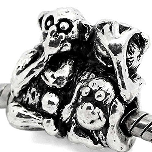 See No Evil Hear No Evil Speak No Evil Monkey Charm European Bead Compatible for Most European Snake Chain Bracelet - Sexy Sparkles Fashion Jewelry - 1