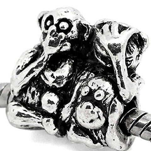 See No Evil Hear No Evil Speak No Evil Monkey Charm European Bead Compatible for Most European Snake Chain Bracelet - Sexy Sparkles Fashion Jewelry - 1