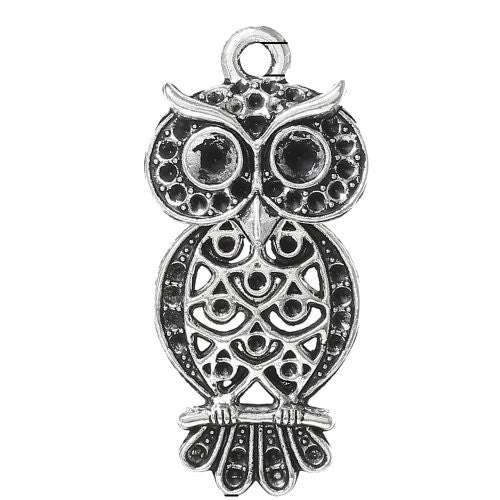 Antique Silver Plated Owl Charm Pendant for Necklace - Sexy Sparkles Fashion Jewelry - 1