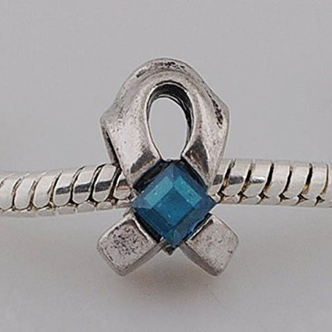 Blue Cancer Awarness Ribbon Charm European Bead Compatible for Most European Snake Chain Bracelet - Sexy Sparkles Fashion Jewelry - 2