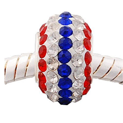 Red White and Blue  Crystals Charm European Bead Compatible for Most European Snake Chain Bracelet - Sexy Sparkles Fashion Jewelry