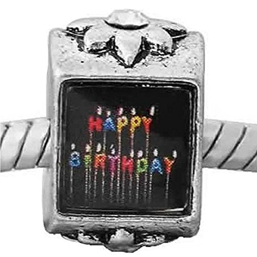 2 Sides Happy Birthday Bead Compatible for Most European Snake Chain Bracelet with  Crystal Stones For Snake Chain Charm Bracelet - Sexy Sparkles Fashion Jewelry - 1
