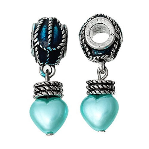European Charm Dangle Beads Acrylic Blue Heart Antique Silver Enamel Fuchsia - Sexy Sparkles Fashion Jewelry - 2