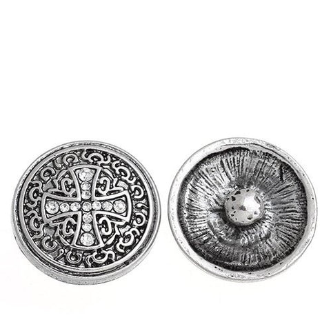 Chunk Snap Buttons Fit Chunk Bracelet Round Antique Silver Cross Pattern Carved Clear Rhinestone 20mm - Sexy Sparkles Fashion Jewelry - 1
