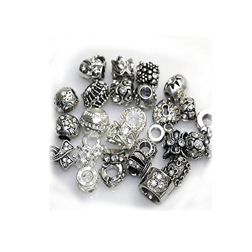 Ten (10) of Assorted Shades of Clear Crystal Rhinestones Beads for Snake Chain Charm Bracelet