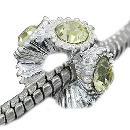 Flower with Clear Rhinestones Charm Spacer For Snake Chain Charm Bracelets