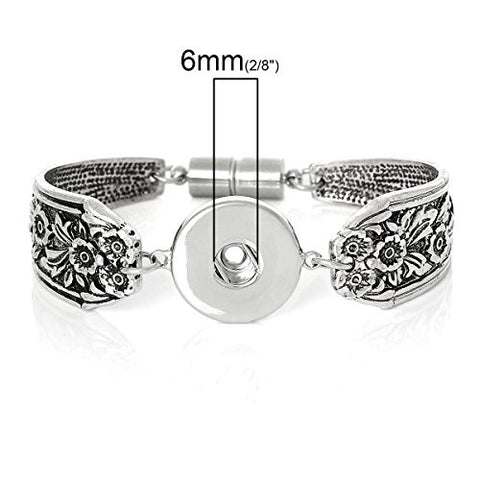 Chunk Snap Jewelry Bangles Antique Silver Magnetic Clasp Flower Pattern (7 5/8) Long - Sexy Sparkles Fashion Jewelry - 2