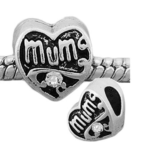 Mums Heart Bead Charm W/clear  Crystal Stone For Snake Chain Charm Bracelet - Sexy Sparkles Fashion Jewelry
