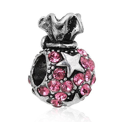 Pink Christmas Gift Bag Charm Bead for European Snake Chain Charm Bracelet