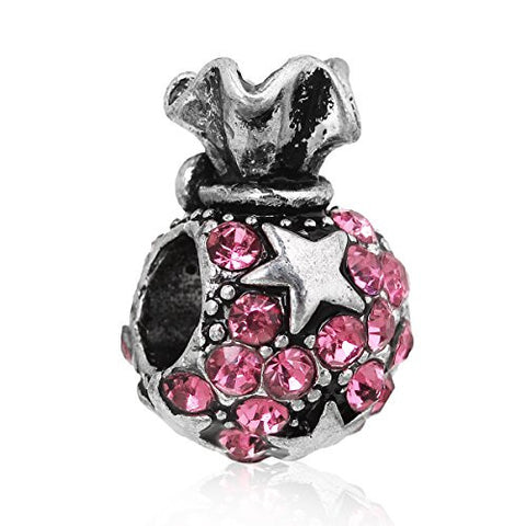 Pink Christmas Gift Bag Charm Bead for European Snake Chain Charm Bracelet - Sexy Sparkles Fashion Jewelry - 1