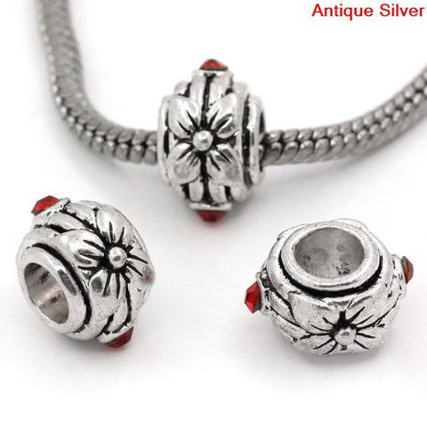Flower Design with Red RhinestoneCharm Spacer European Bead Compatible for Most European Snake Chain Bracelet - Sexy Sparkles Fashion Jewelry - 2
