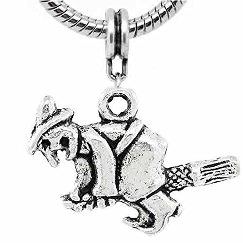 Halloween Witch on Broom Charm Dangle European Bead Compatible for Most European Snake Chain Bracelet - Sexy Sparkles Fashion Jewelry