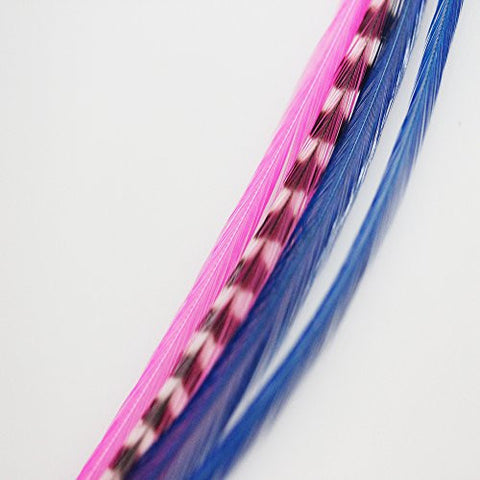 Five Genuine 7-11 Beautiful Long Thin Royal Blue & Hot Pink with Grizzly Feathers for Hair Extension! - Sexy Sparkles Fashion Jewelry - 3