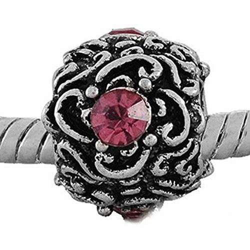 Amethyst Rhinestone Flower Design Charm European Bead Compatible for Most European Snake Chain Bracelet