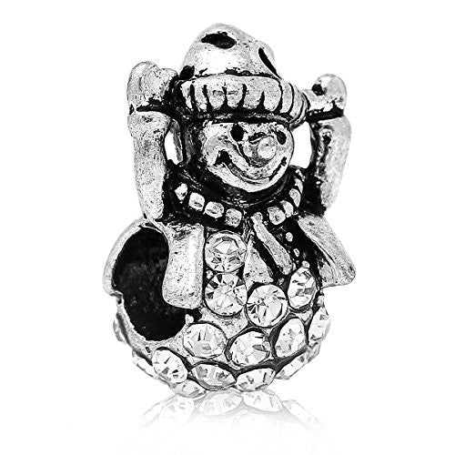Christmas Snow Man With Clear Rhinestones Charm Bead for European Snake Chain Charm Bracelet
