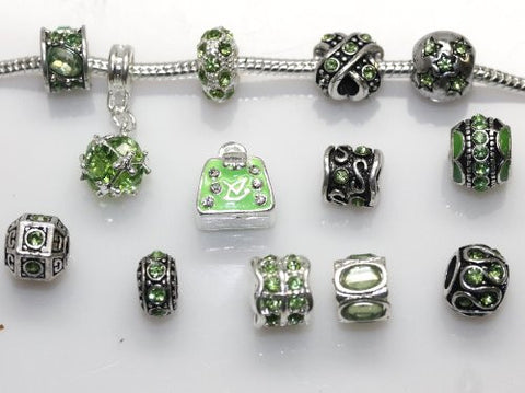 Ten (10) of Assorted Shades of Peridot Green Crystal Rhinestones Beads for Snake Chain Charm Bracelet - Sexy Sparkles Fashion Jewelry - 2