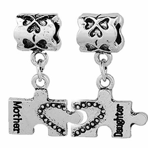 1 Pair Mothers Day Gift Mother Daughter Charms Heart Puzzle European Bead Compatible for Most European Snake Chain Bracelet - Sexy Sparkles Fashion Jewelry - 2