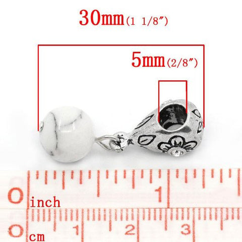 White Dangle Ball with Rhinestones Bead Charm Spacer for Snake Chain Charm Bracelets - Sexy Sparkles Fashion Jewelry - 2