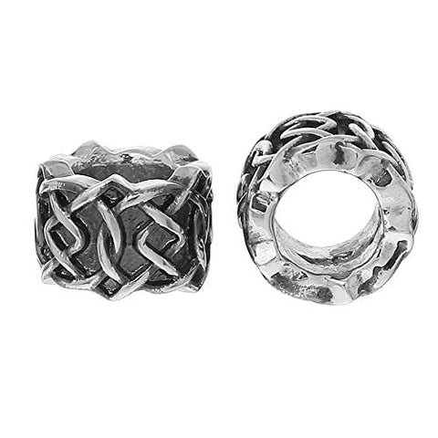 Silver Tone Cylinder Rope Design Charm European Bead Compatible for Most European Snake Chain Bracelet - Sexy Sparkles Fashion Jewelry - 2