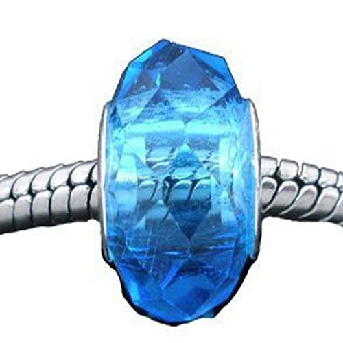 Aquamarine  Charm Bead ,Glass Style Faceted Glass Style Beads - For Snake Chain Charm Bracelet - Sexy Sparkles Fashion Jewelry - 1