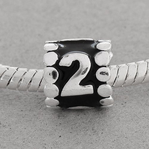 Black Enamel Number Charm Bead  "2" European Bead Compatible for Most European Snake Chain Charm Bracelets - Sexy Sparkles Fashion Jewelry - 3