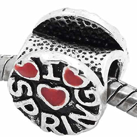 Carved Red Enamel I Love Spring Charm Charm European Bead Compatible for Most European Snake Chain Bracelet - Sexy Sparkles Fashion Jewelry - 1
