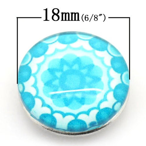 White & Blue Flower Design Glass Chunk Charm Button Fits Chunk Bracelet 18mm for Noosa Style Bracelet - Sexy Sparkles Fashion Jewelry - 2