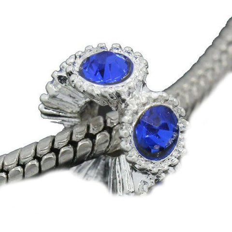 Flower with Royal Blue Rhinestones Charm Spacer For Snake Chain Charm Bracelets - Sexy Sparkles Fashion Jewelry - 4