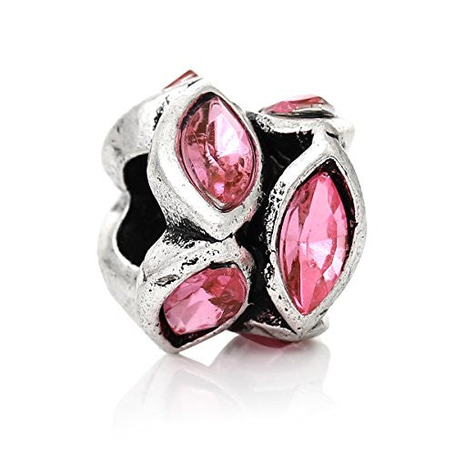 European Style Charm Beads Oval Antique Silver Pink Rhinestone - Sexy Sparkles Fashion Jewelry - 1