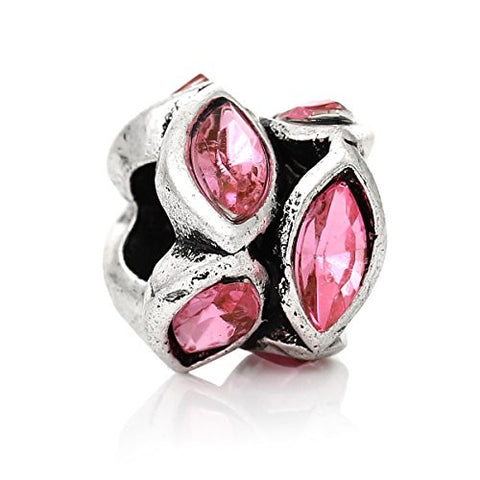 European Style Charm Beads Oval Antique Silver Pink Rhinestone - Sexy Sparkles Fashion Jewelry - 1