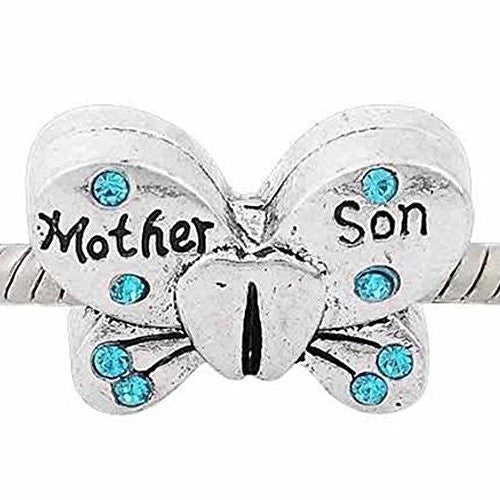 Mother Son Butterfly Charm European Bead Compatible for Most European Snake Chain Bracelets