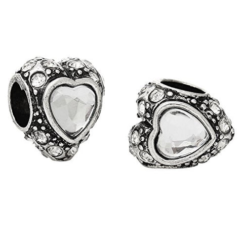 Heart W/  Crystals Charm Bead (Clear)European Bead Compatible for Most European Snake Chain Bracelet - Sexy Sparkles Fashion Jewelry - 2
