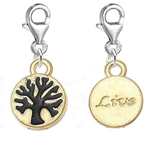 Tree Print Live Carved Bead Clip on Pendant for European Charm Jewelry w/ Lobster Clasp - Sexy Sparkles Fashion Jewelry