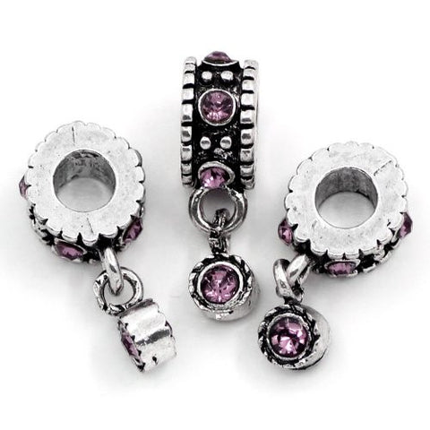 Amethyst  Rhinestones Febuary Birthstone European Bead Compatible for Most European Snake Chain Bracelet - Sexy Sparkles Fashion Jewelry - 2