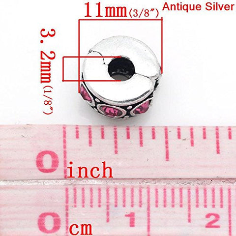 Clip Lock Stopper Bead with Pink Stones with 2 Clear Silicone Stopper For Snake Chain Charm Bracelet - Sexy Sparkles Fashion Jewelry - 3