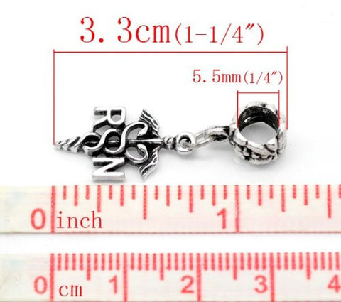 Rn Registered Nurse Caduceus Spacer European Bead Compatible for Most European Snake Chain Bracelet - Sexy Sparkles Fashion Jewelry - 2