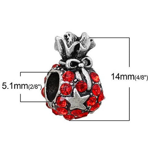 Red Christmas Gift Bag Charm Bead for European Snake Chain Charm Bracelet - Sexy Sparkles Fashion Jewelry - 2