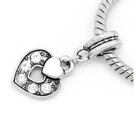 Heart Charm W/Clear  Crystals Bead - Sexy Sparkles Fashion Jewelry - 1