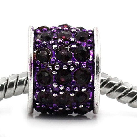 Purple Cylinder Charm w/  Rhinestones European Bead Compatible for Most European Snake Chain Bracelet - Sexy Sparkles Fashion Jewelry - 1