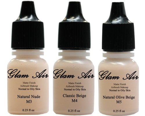 Glam Air Airbrush Water-based Foundation in Set of Three (3) Assorted Light Matte Shades (For Normal to Oily Light/Fair Skin)M3,M4,M5