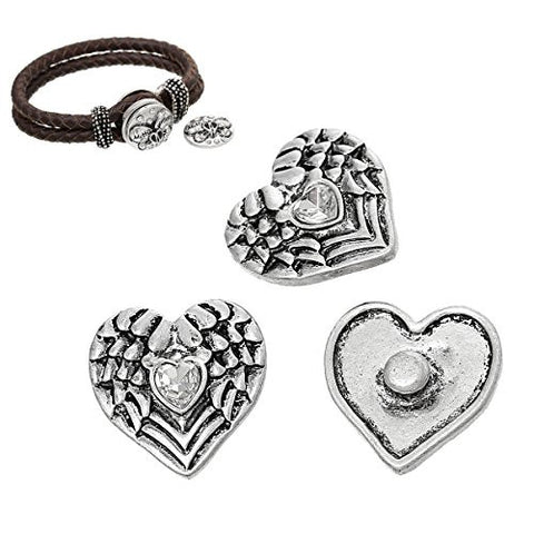 Chunk Snap Jewelry Button Angel Wing Heart Antique Silver Fit Chunk Bracelet Clear Rhinestone - Sexy Sparkles Fashion Jewelry - 3