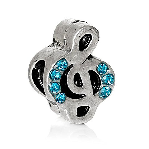 G-Clef Musical Note with Rhinestones Bead Compatible for Most European Snake Chain Bracelet - Sexy Sparkles Fashion Jewelry - 1