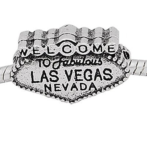 Welcome to Las Vegas Nevada Charm European Bead Compatible for Most European Snake Chain Bracelet