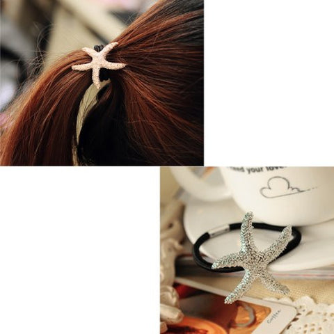 Nylon Cirlce Ring Hair Band Ponytail Holder Black Acrylic Imitation Pearl Choose Your Style From Menu (Starfish) - Sexy Sparkles Fashion Jewelry - 3