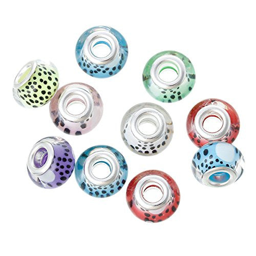 10 Pcs Murano Beads For Snake Chain Charm Bracelet (Black Dot) - Sexy Sparkles Fashion Jewelry