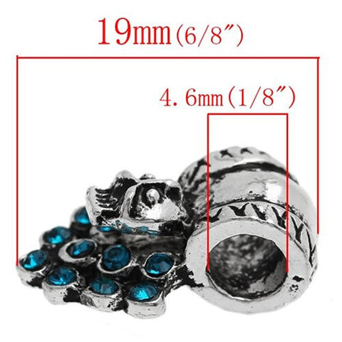 Peacock Charm W/blue  Crystals European Bead Compatible for Most European Snake Chain Bracelet - Sexy Sparkles Fashion Jewelry - 3